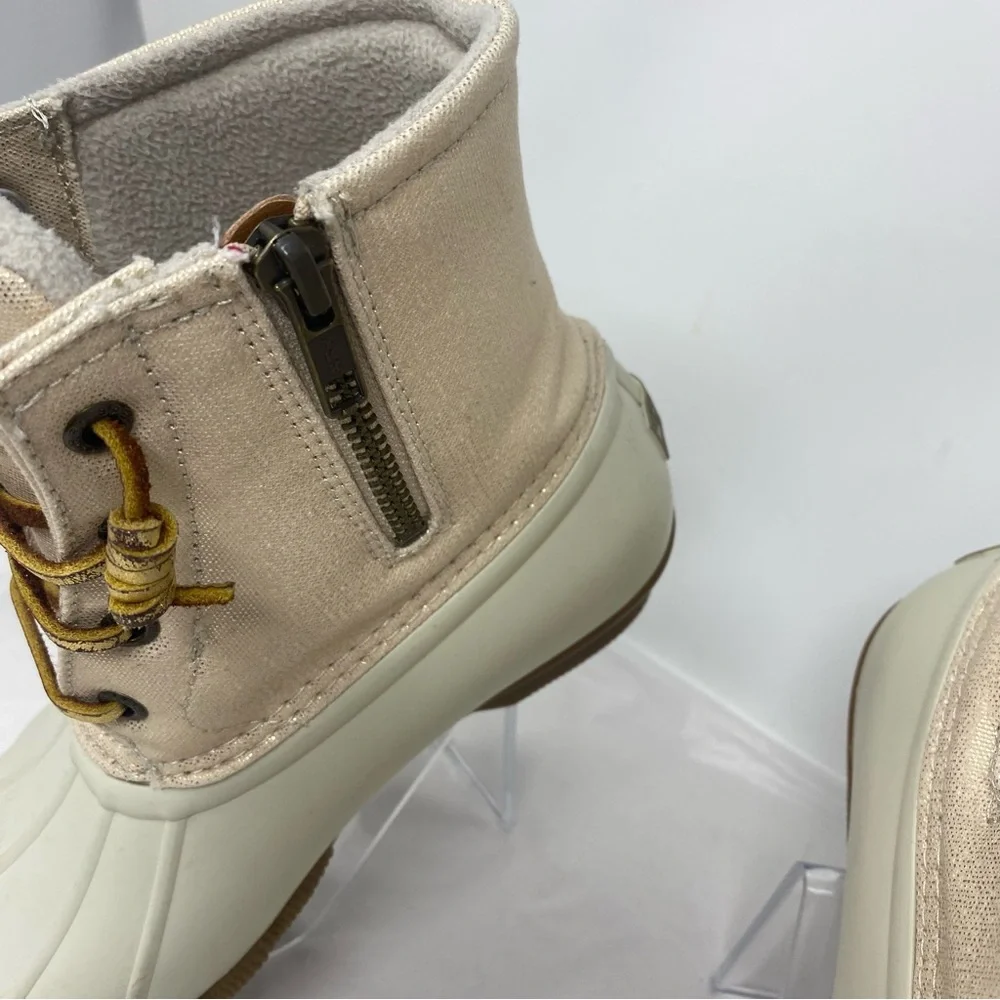 Sperry Saltwater Ivory Gold Waterproof Fleece Duck Boots Sz 6